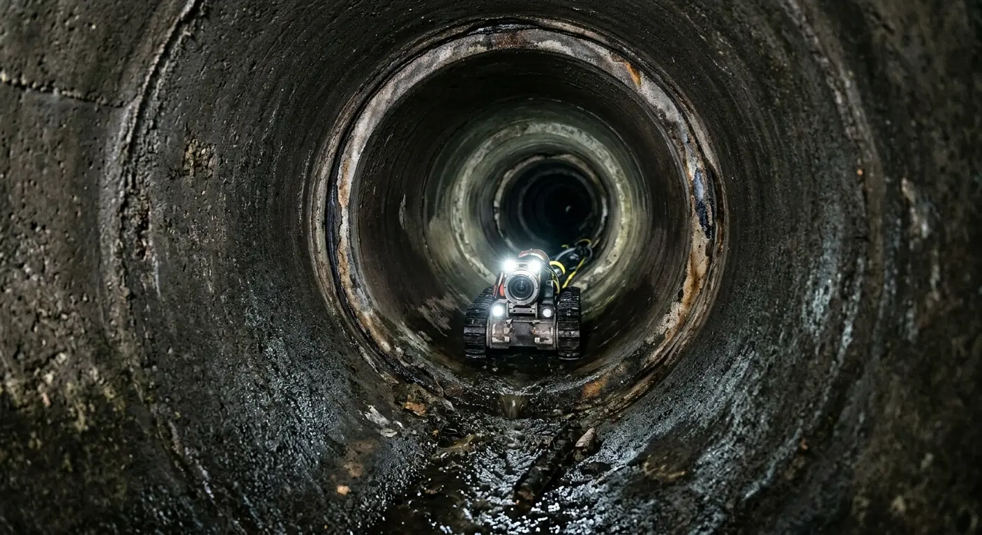 Robotic sewer camera inspecting pipe interior for Drain Snake Service in Tyngsborough